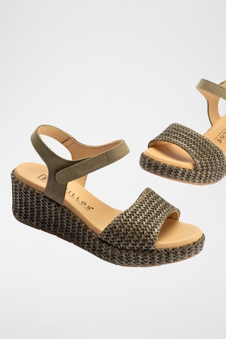 Sandali con zeppa in pelle scamosciata - Kaki