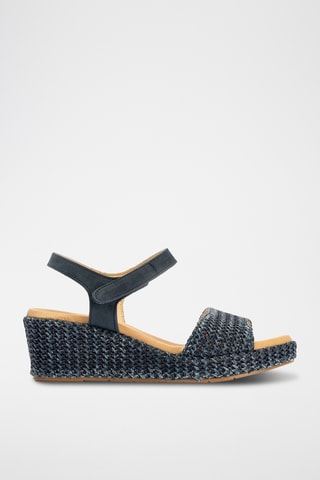 Sandali con zeppa in pelle scamosciata - Navy