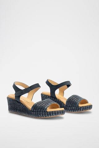 Sandali con zeppa in pelle scamosciata - Navy