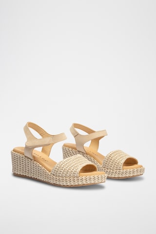 Sandales compensées en nubuck - Beige et écru 