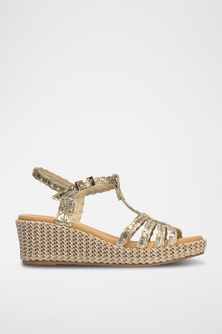 Sandales compensées en cuir - Doré