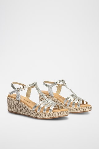 Sandales compensées en cuir - Argenté