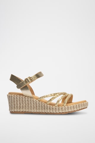 Sandales compensées en cuir - Doré