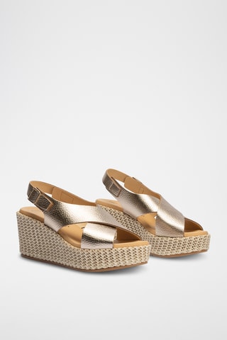 Sandales compensées en cuir - Doré