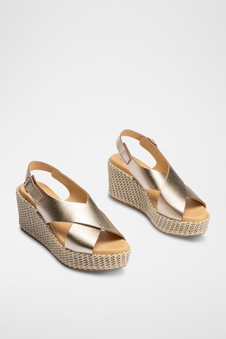 Sandales compensées en cuir - Doré