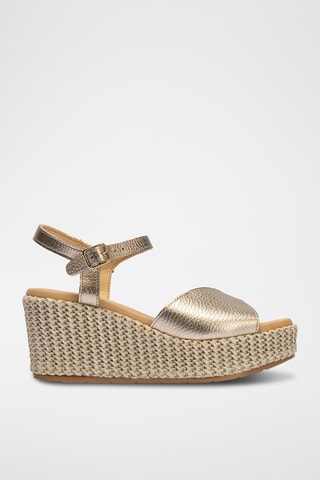 Sandales compensées en cuir - Doré