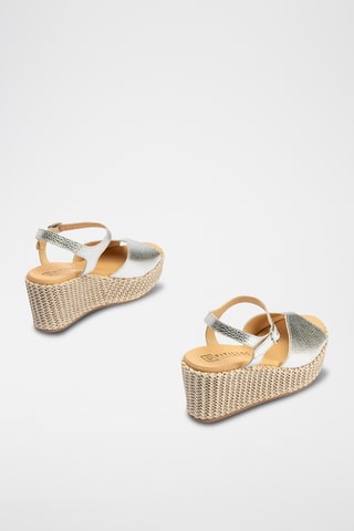 Sandales compensées en cuir - Argenté