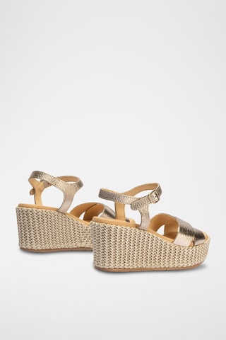 Sandales compensées en cuir - Doré