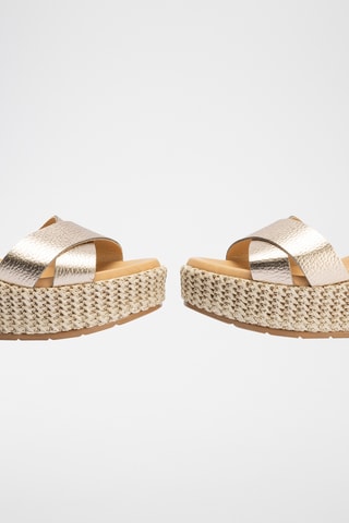 Sandales compensées en cuir - Doré