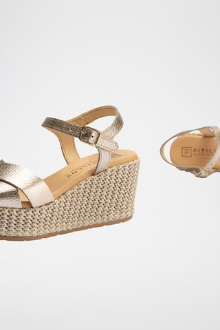 Sandales compensées en cuir - Doré