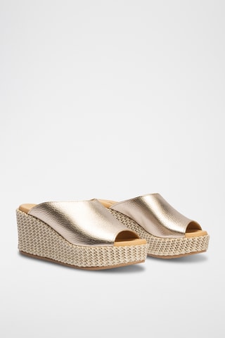 Mules compensées en cuir - Doré