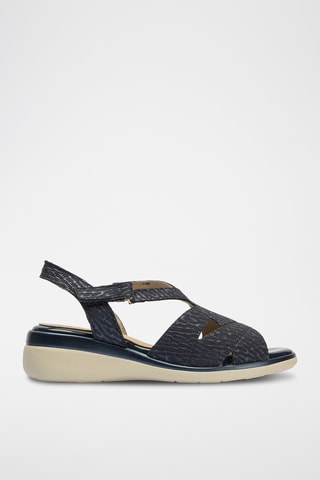 Sandali con zeppa in pelle - Navy