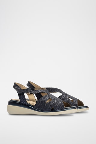 Sandali con zeppa in pelle - Navy