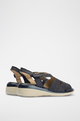 Sandali con zeppa in pelle - Navy