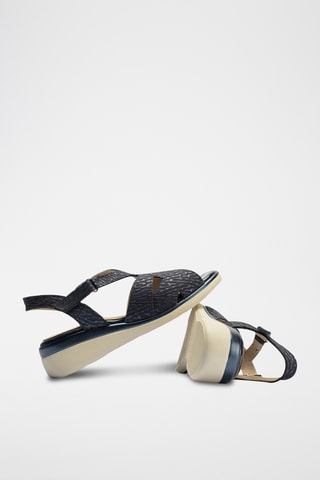 Sandali con zeppa in pelle - Navy