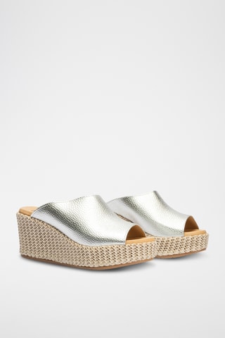 Mules compensées en cuir - Argenté