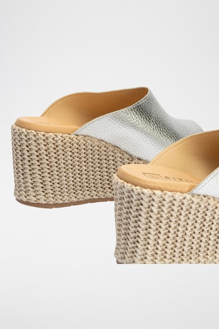 Mules compensées en cuir - Argenté