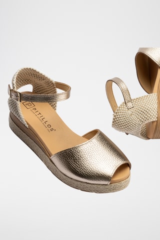 Sandales compensées en cuir nappa - Doré