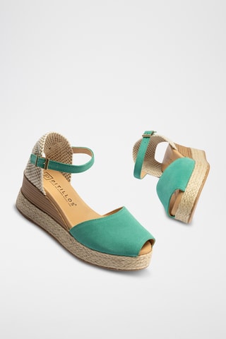 Espadrilles compensées en nubuck - Turquoise 