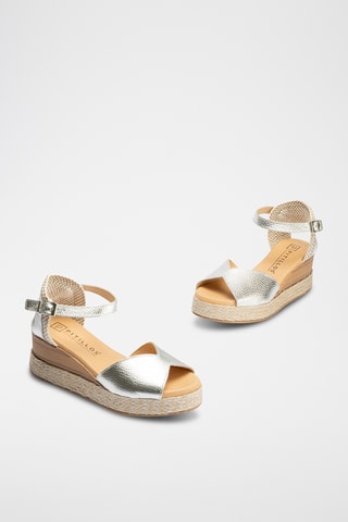 Sandales compensées en cuir - Argenté