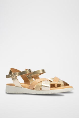 Sandales en cuir et lin - Doré