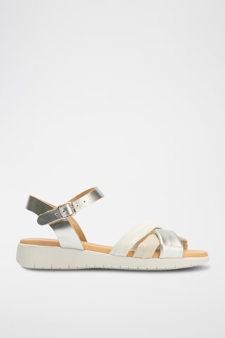 Sandales en cuir et lin - Argenté