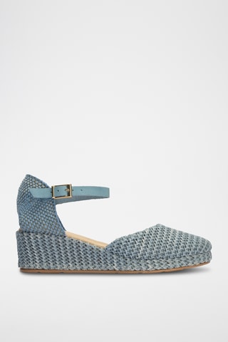 Espadrilles compensées en cuir - Bleu cobalt