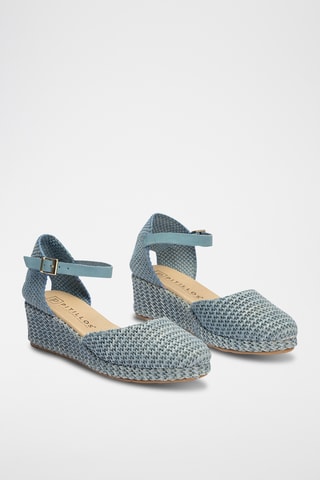 Espadrilles compensées en cuir - Bleu cobalt