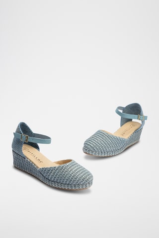 Espadrilles compensées en cuir - Bleu cobalt
