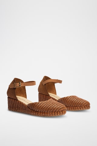 Espadrilles compensées en cuir - Marron