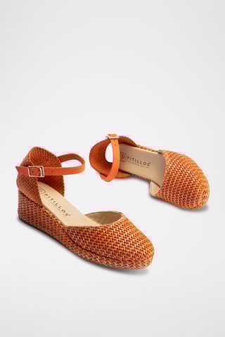 Espadrilles compensées en cuir - Orange