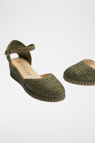 Espadrilles compensées en cuir - Kaki