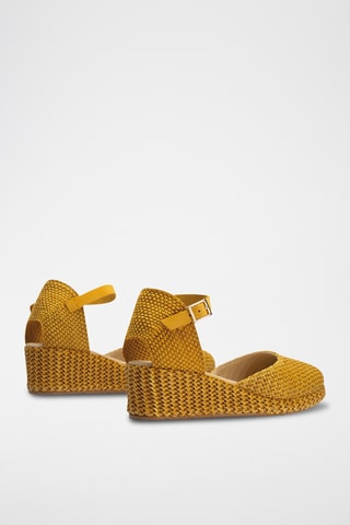 Espadrilles compensées en cuir - Moutarde