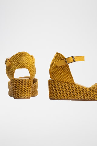 Espadrilles compensées en cuir - Moutarde