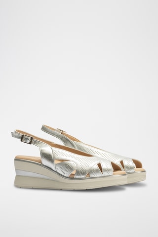 Sandales compensées en cuir - Argenté