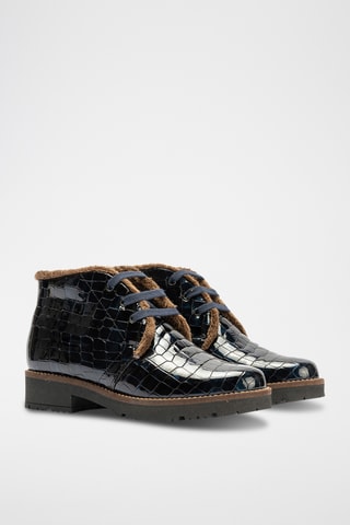 Bottines fourrées en cuir verni - Bleu marine