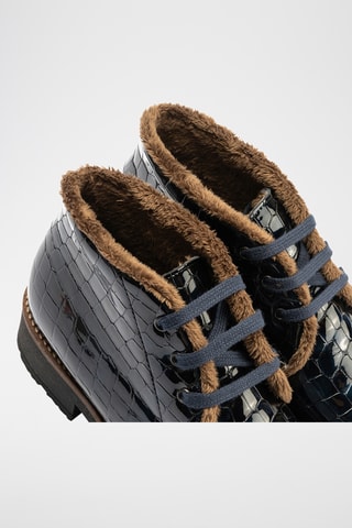 Bottines fourrées en cuir verni - Bleu marine