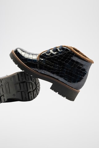 Bottines fourrées en cuir verni - Bleu marine