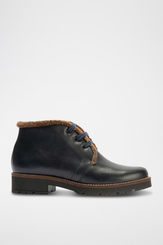 Bottines fourrées en cuir nappa - Bleu marine