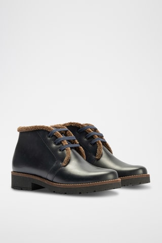 Bottines fourrées en cuir nappa - Bleu marine
