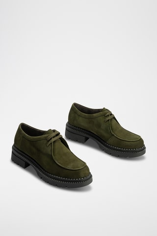 Stringate in pelle scamosciata - Kaki