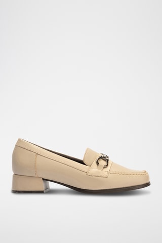 Mocassins à talons en cuir - Beige