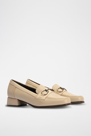 Mocassins à talons en cuir - Beige
