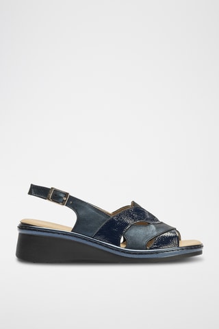Sandali con zeppa in pelle - Navy
