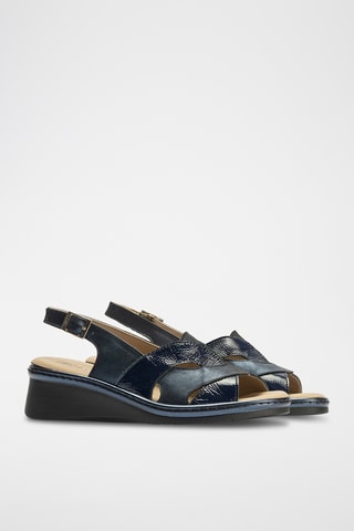 Sandali con zeppa in pelle - Navy