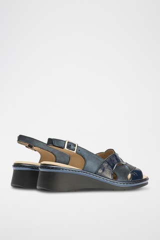 Sandali con zeppa in pelle - Navy