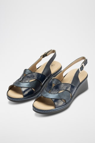 Sandali con zeppa in pelle - Navy