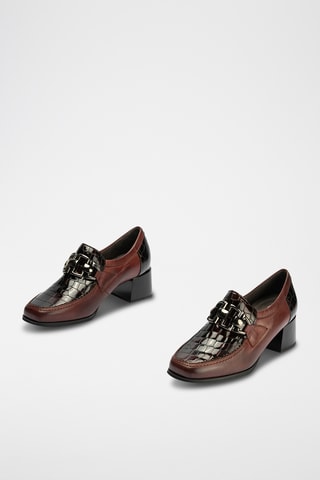 Mocassins à talons en cuir - Bordeaux