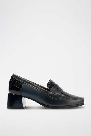 Mocassins à talons en cuir - Bleu marine