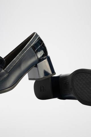 Mocassins à talons en cuir - Bleu marine